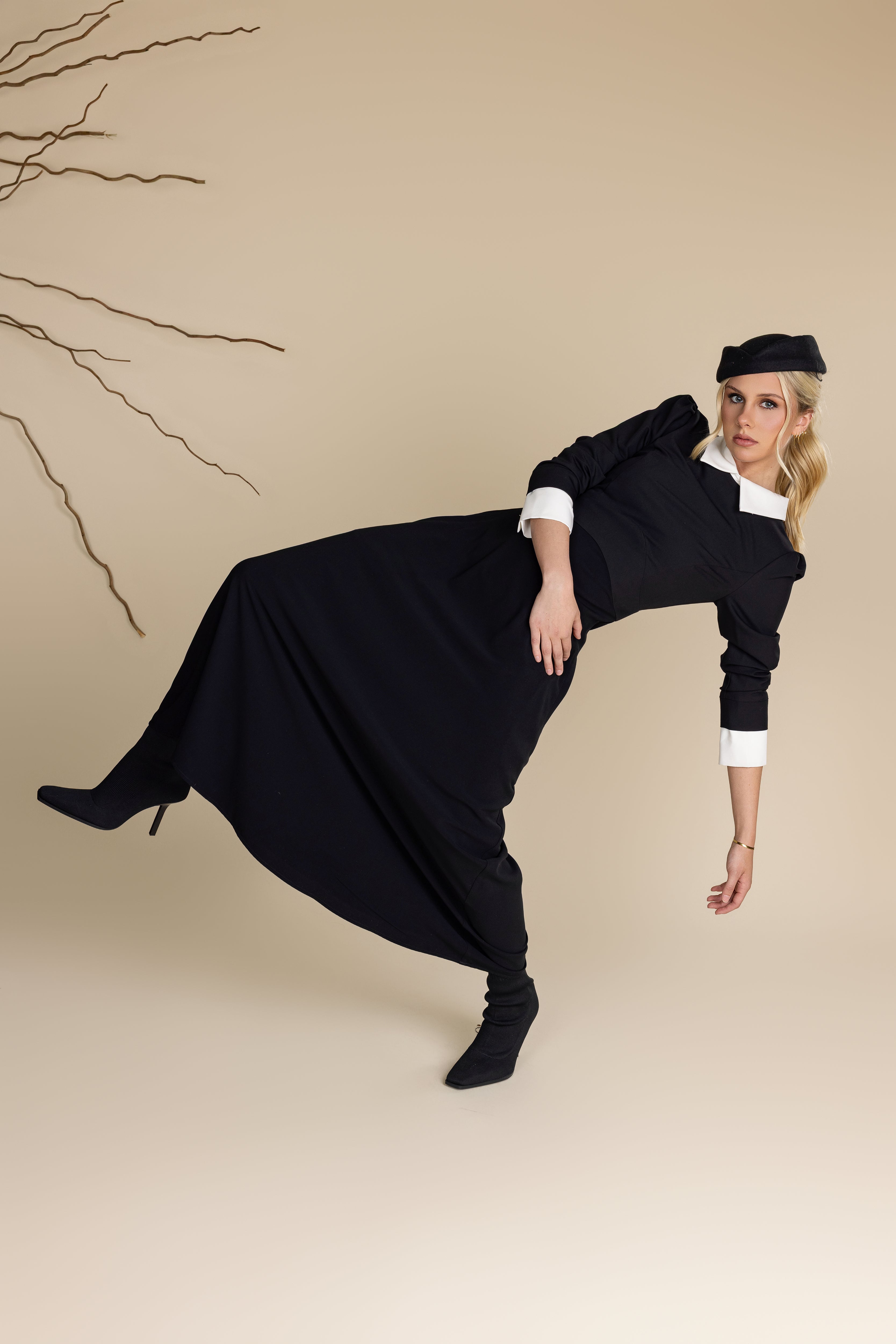 Collar Slit Waisted Maxi Dress