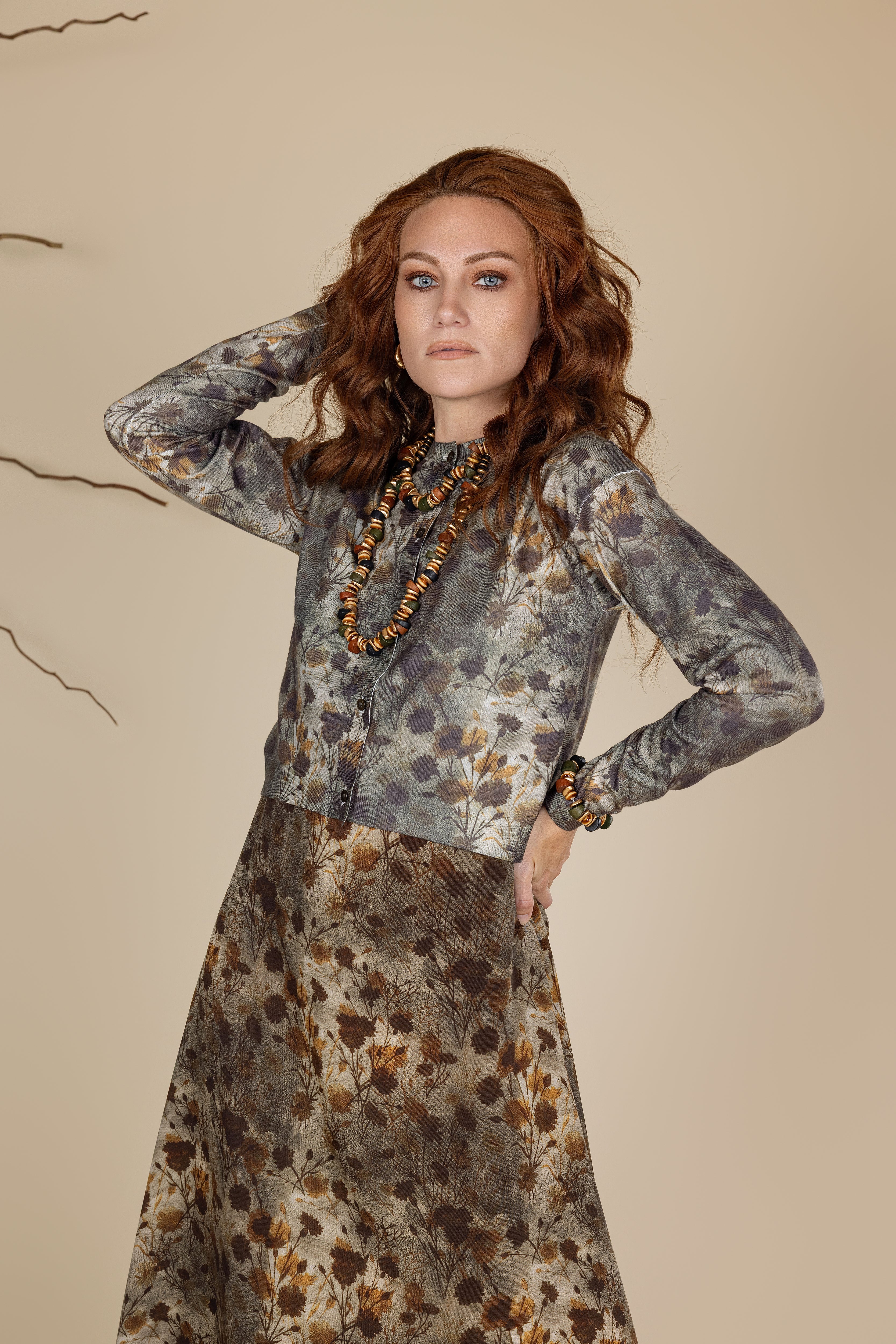 Printed Silk Jumper & Knit Cardigan