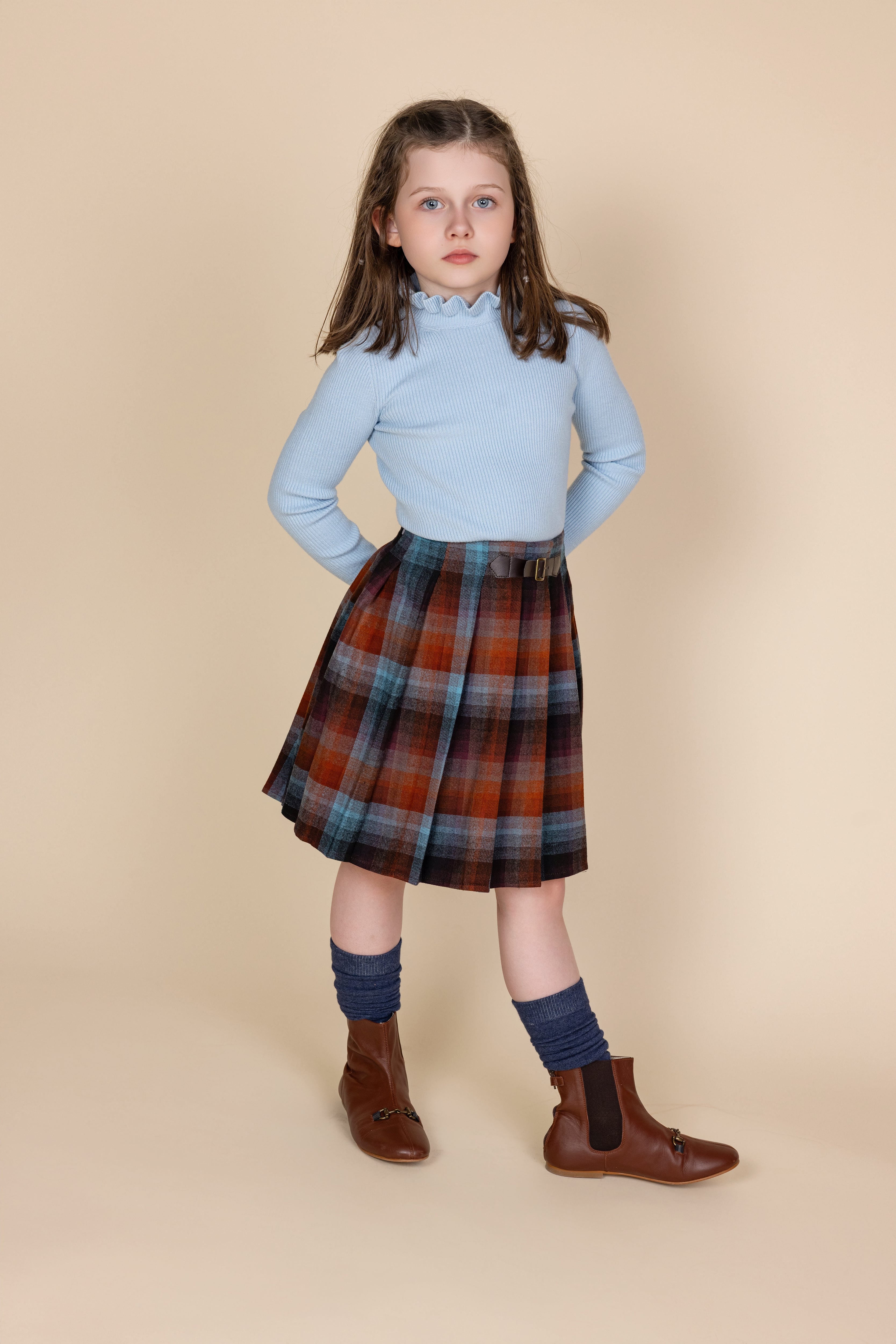 Pleated Plaid Buckle Skirt