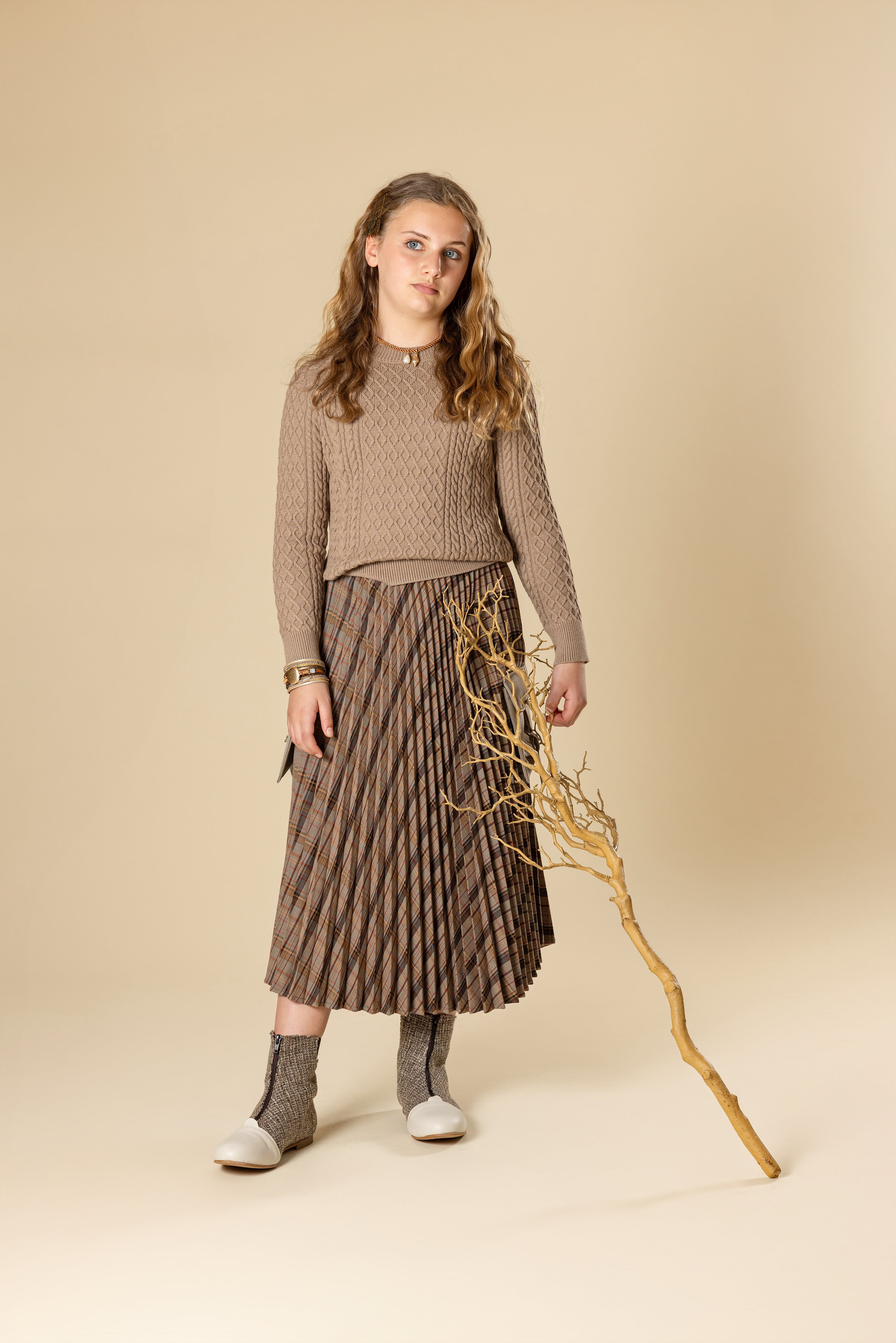 Billard Accordian Pleated Plaid Midi Skirt