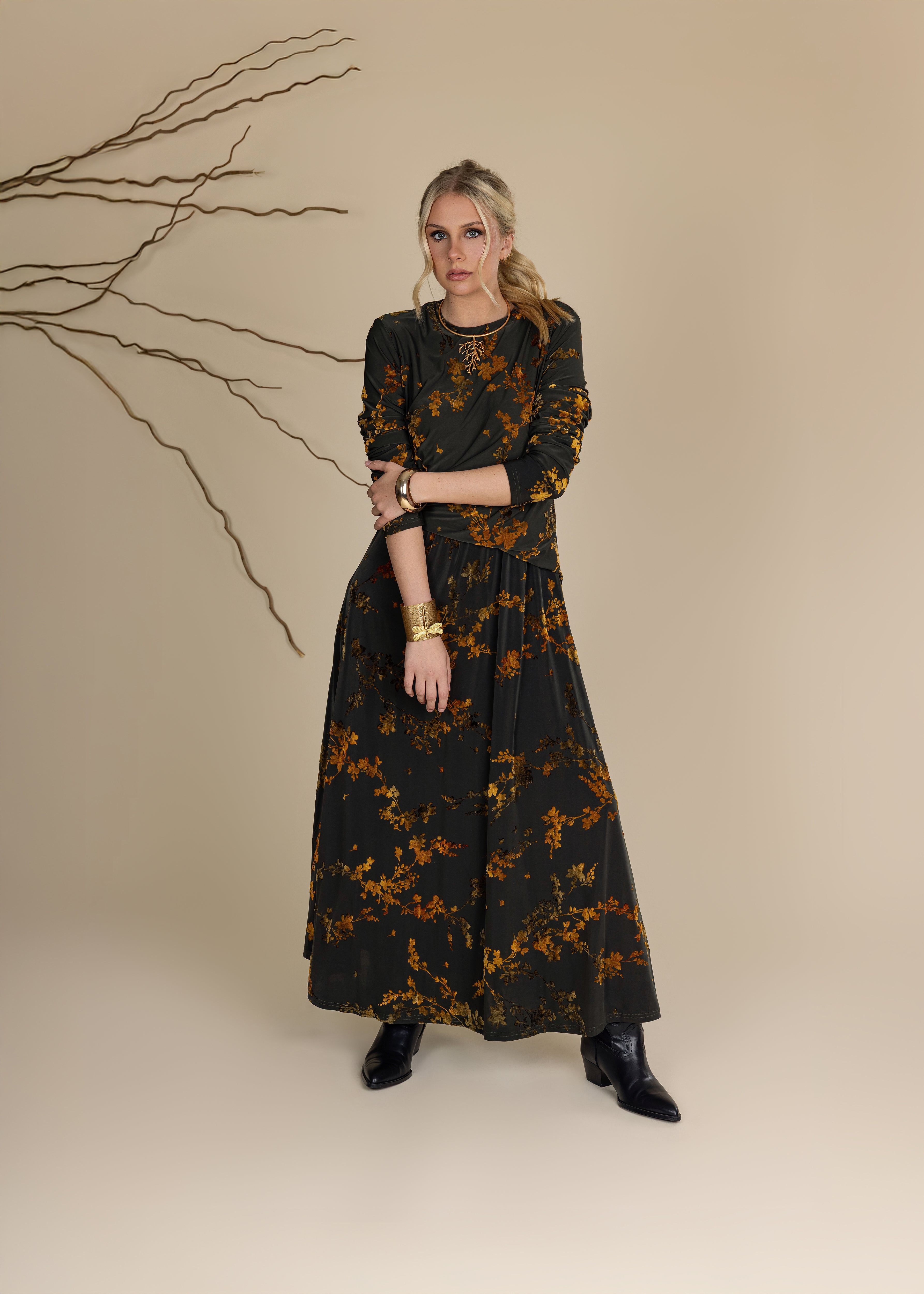 Printed Maxi Ponti Dress
