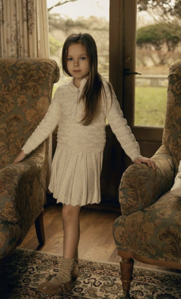 Marled Knit Scallop Trim Sweater