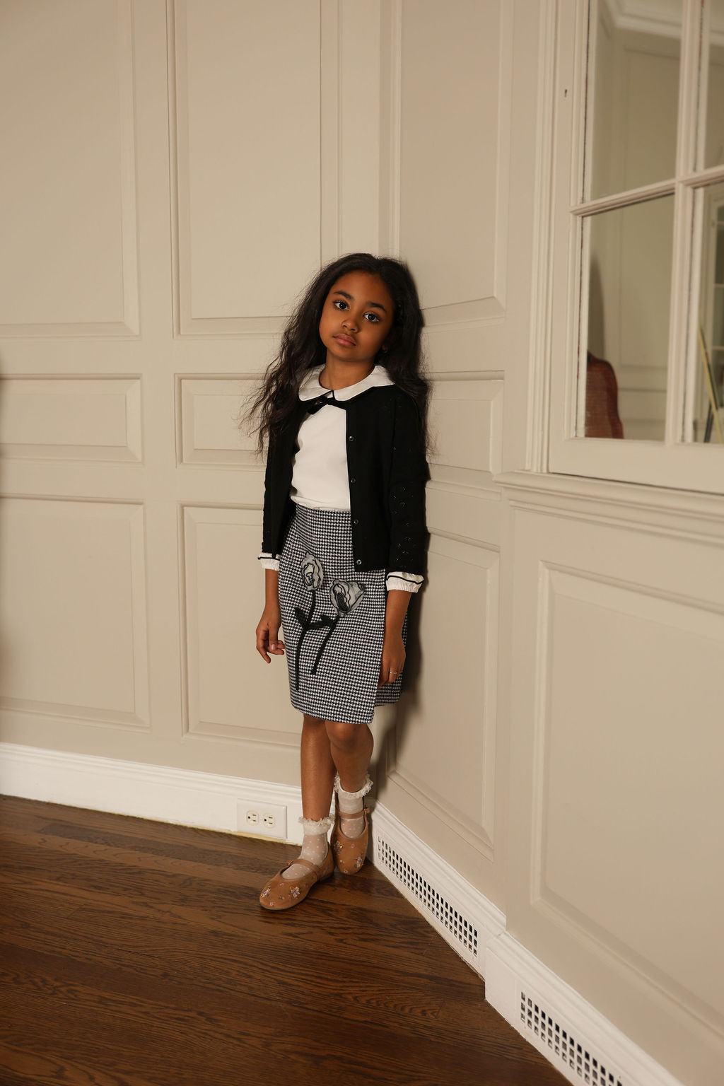 Kole Houndstooth Flower Skirt