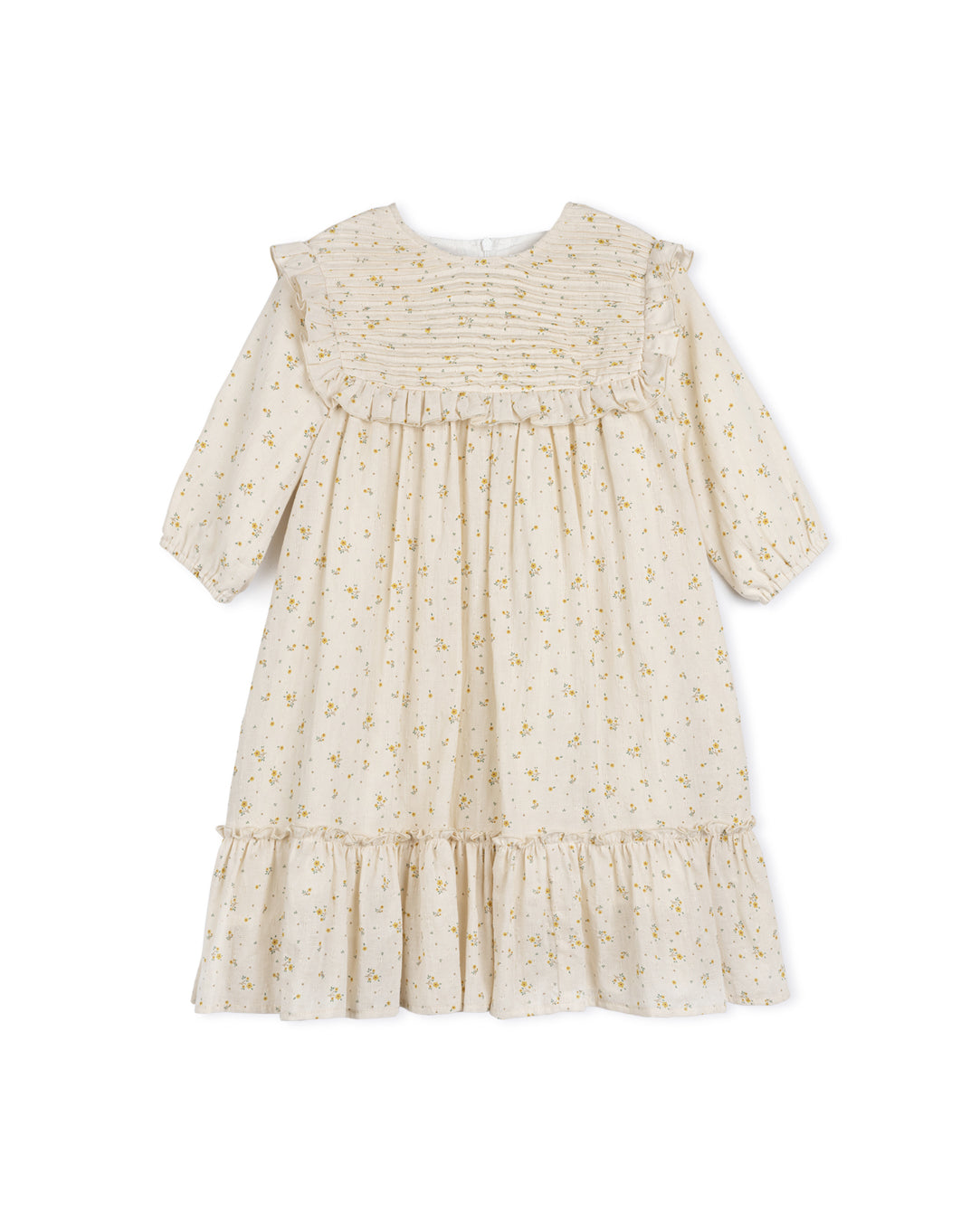 Textured Linen Floral Print Pleated Bib Dress