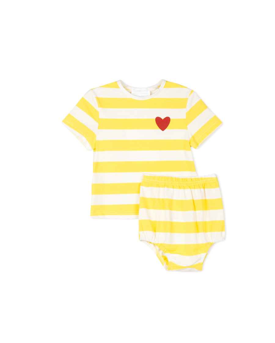 Pique Striped Heart Tee And Bloomer