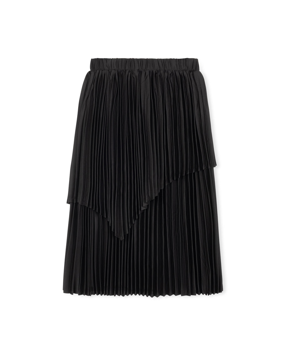 Silk Pleated Layered Midi Skirt
