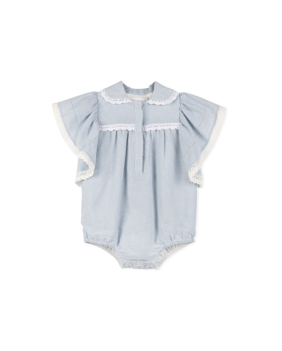 Striped Lace Trimming Embroidery Bottom Romper