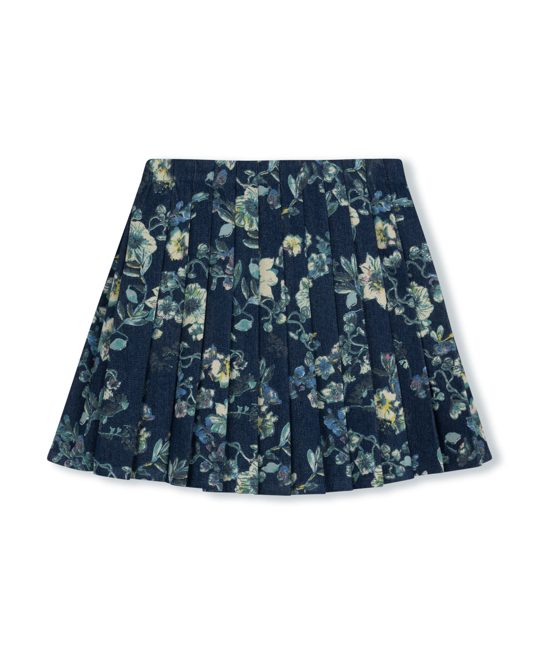 Idi - Floral Print Denim Pleated Skirt