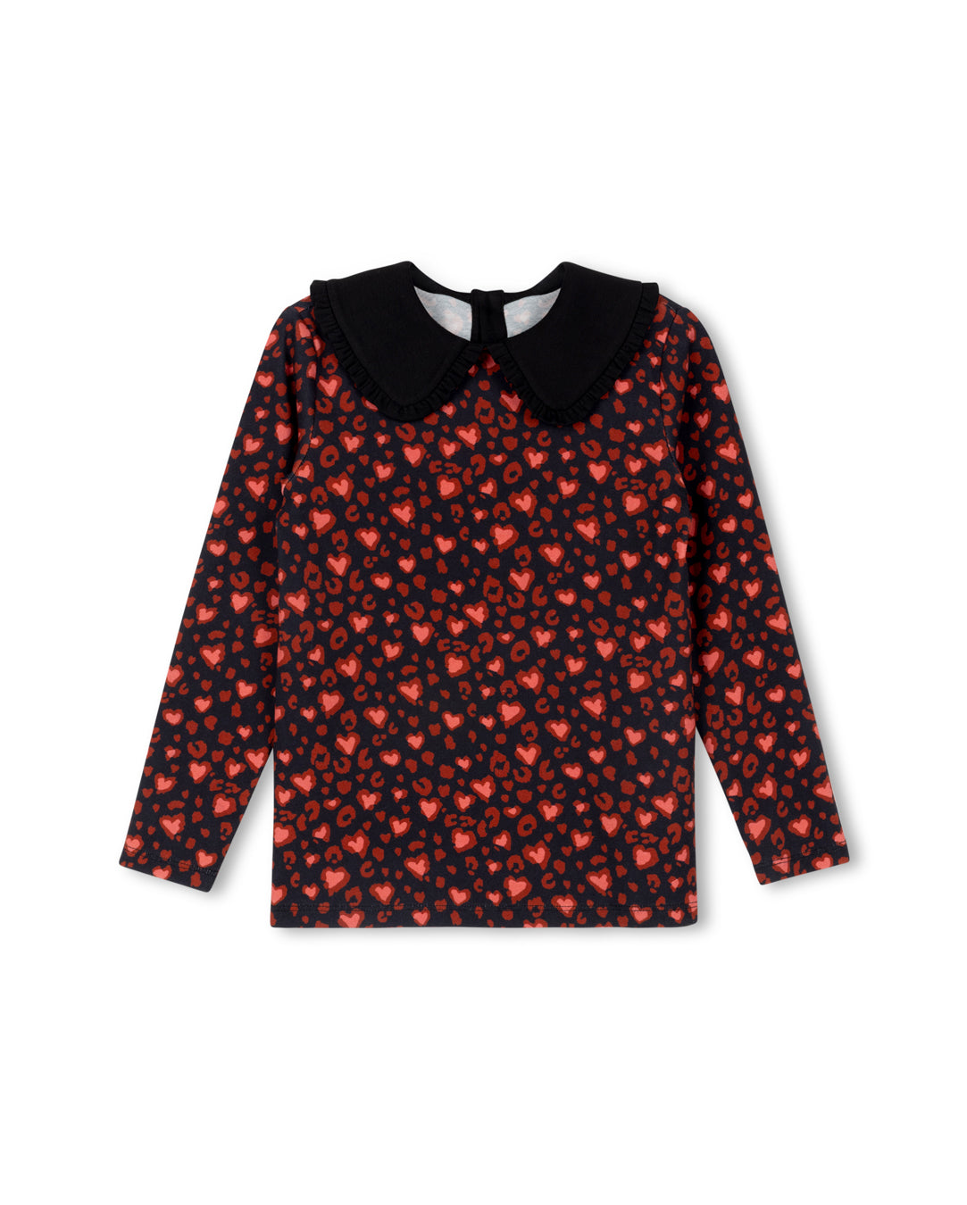 Heart Print Collared T-shirt