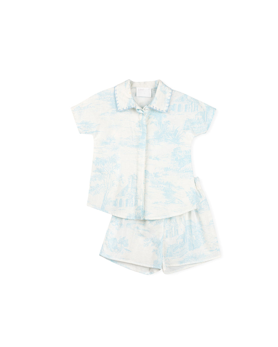 Linen Toile Stitch Detail Shirt And Shorts