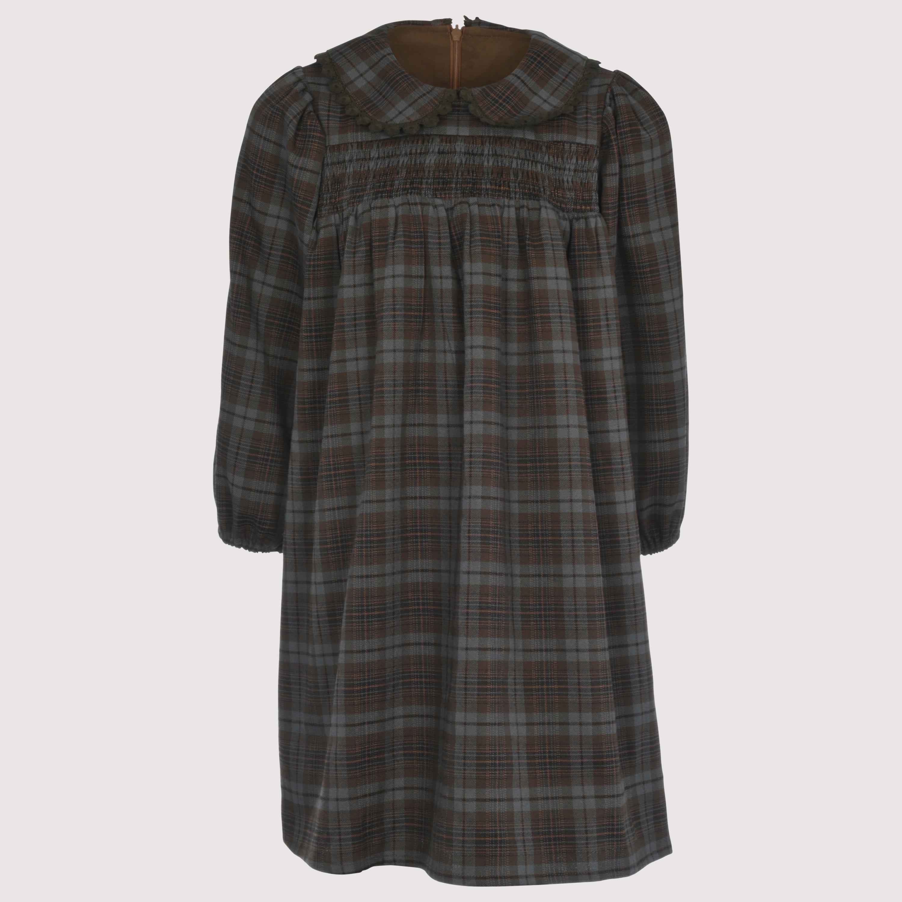 Plaid Smocked Peter Pan Collar Dress