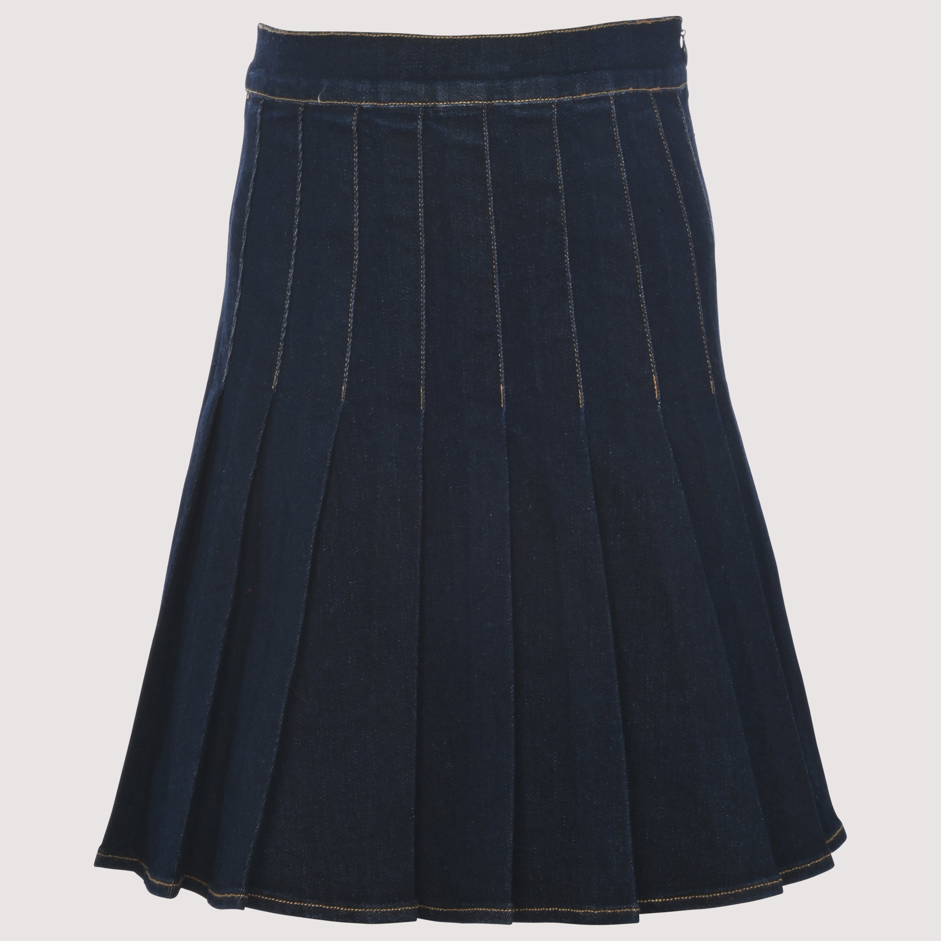 Stretch Denim Pleated Skirt
