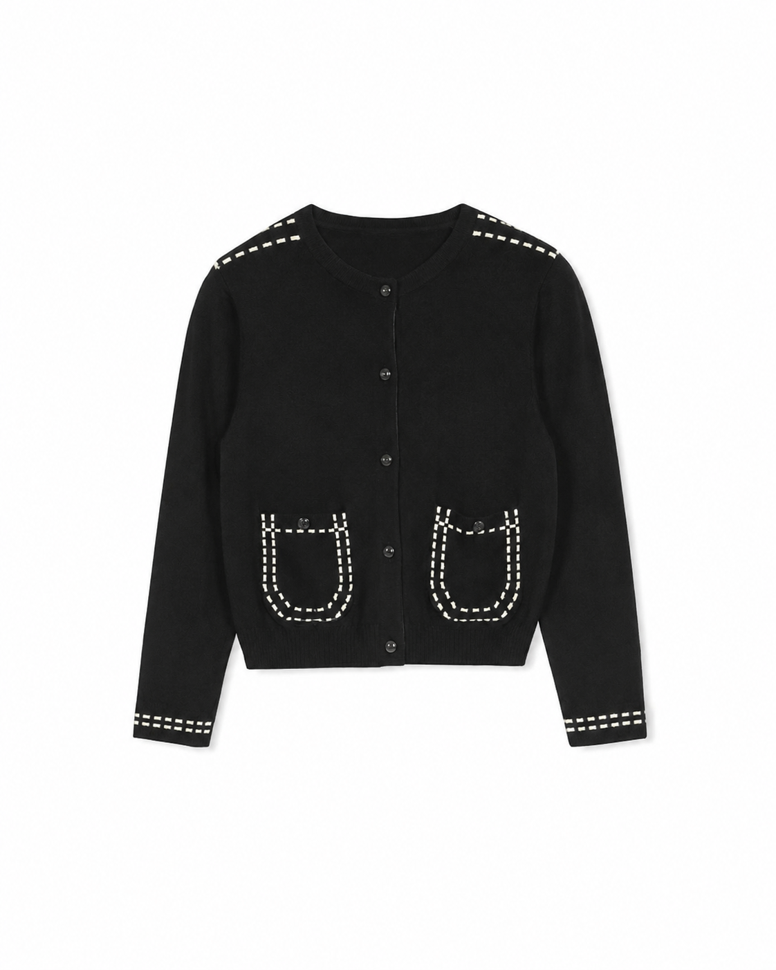 Stitched Trimmed Knit Cardigan