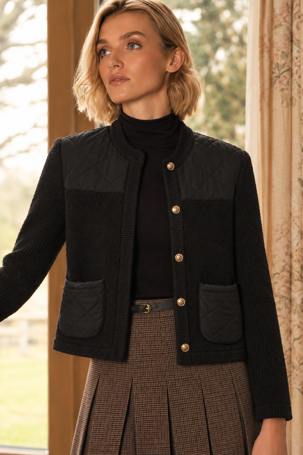 Short Quilted Knit Jacket