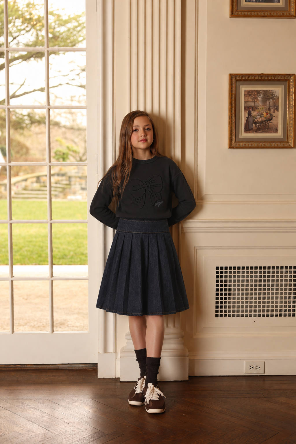 Stretch Denim Pleat Skirt