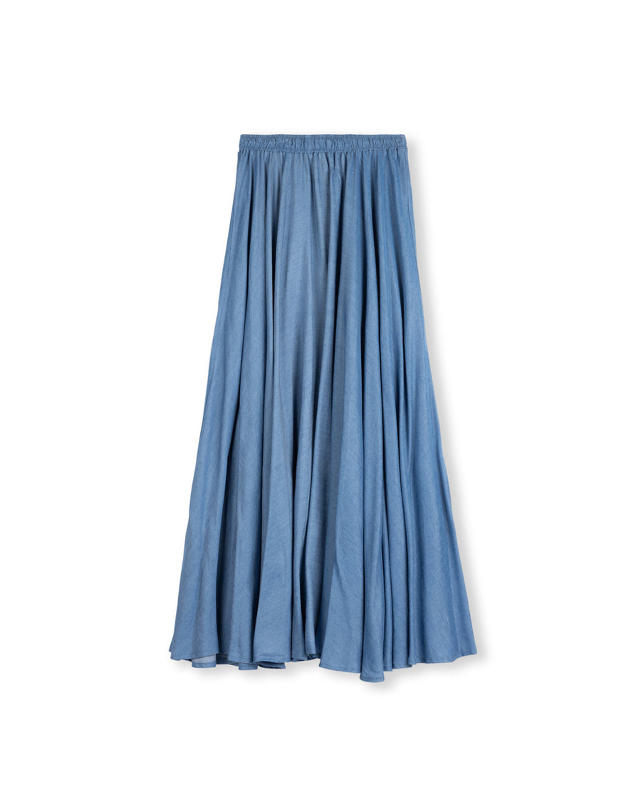 Denim Flowy Elastic Waist Skirt