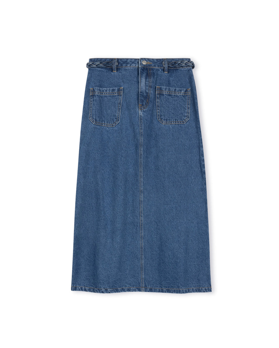 Double Front Pocket Denim Skirt