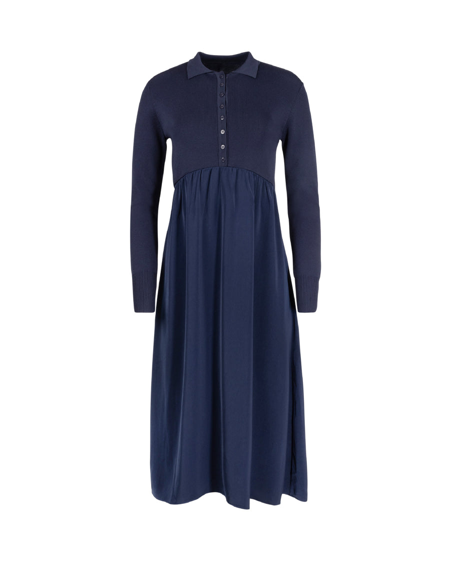 Contrast Fabric A-line Dress With Buttons