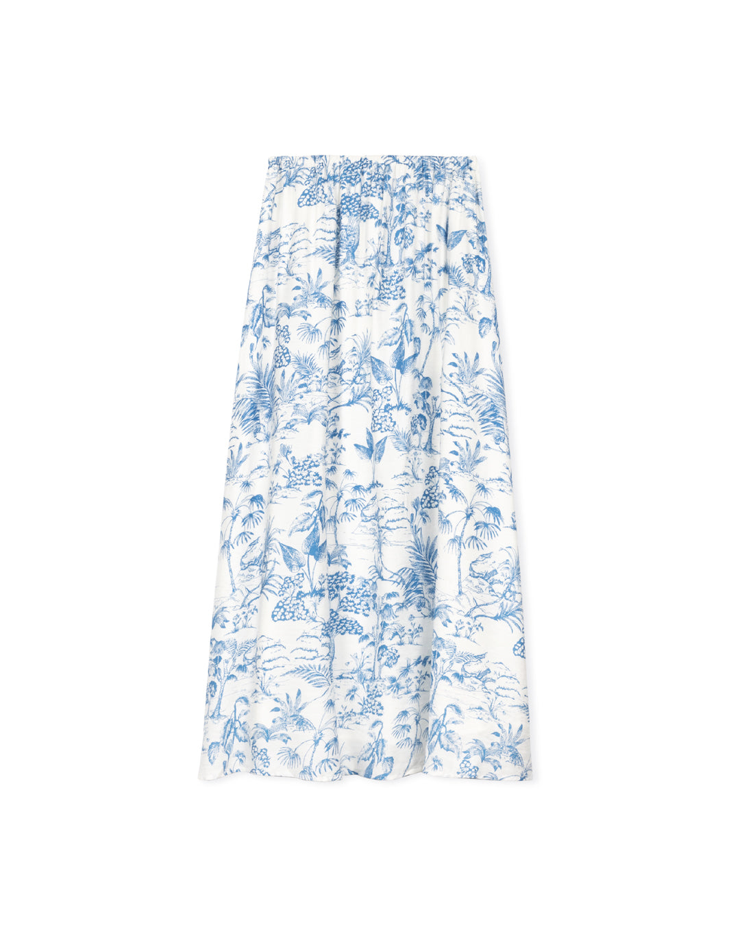 Blue Print Shirred Skirt