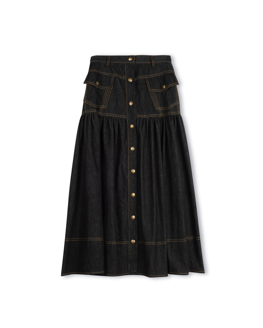 Denim Stitched Detailed Maxi Skirt