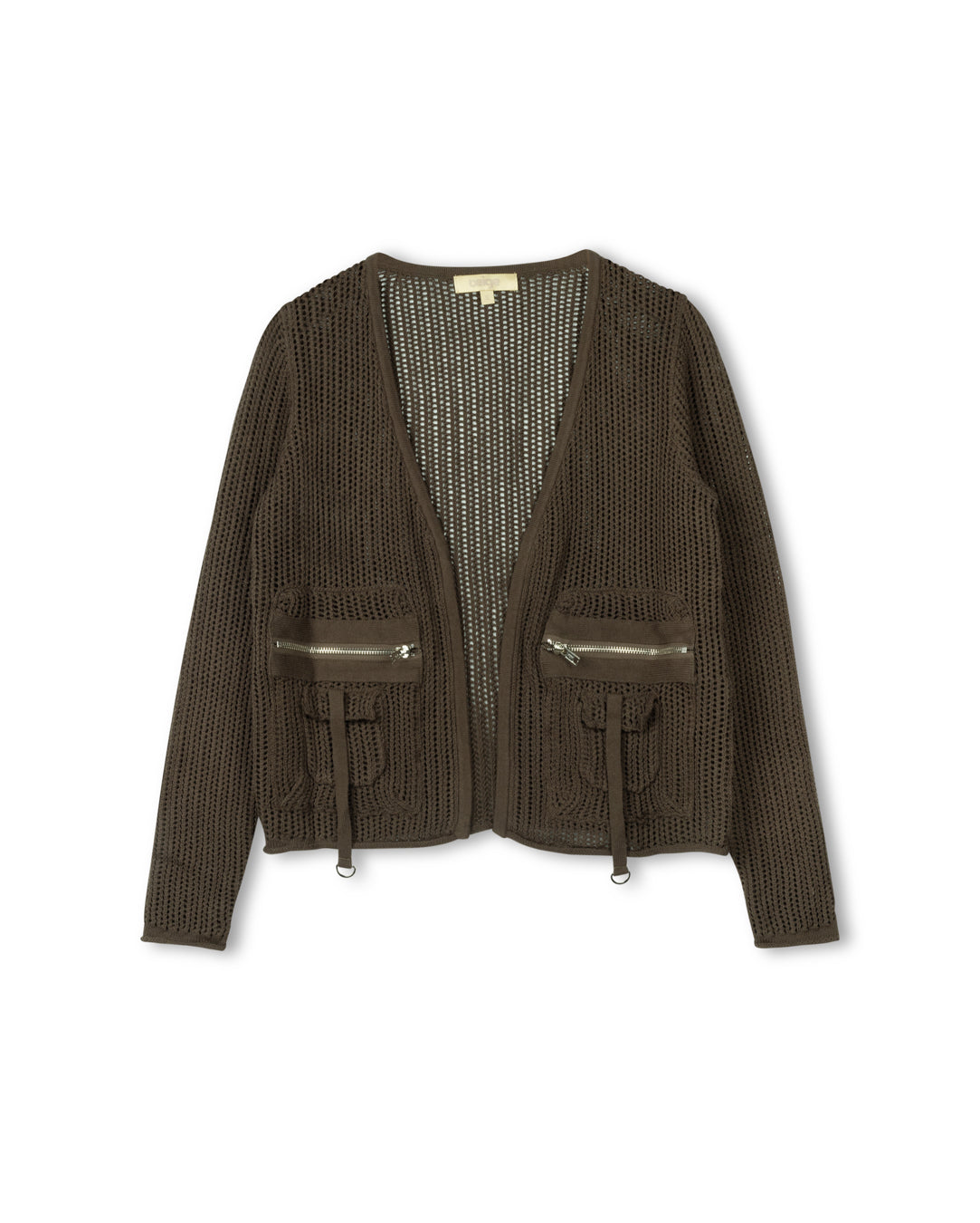 Zipper Pocket Detailed Pointelle Cardigan