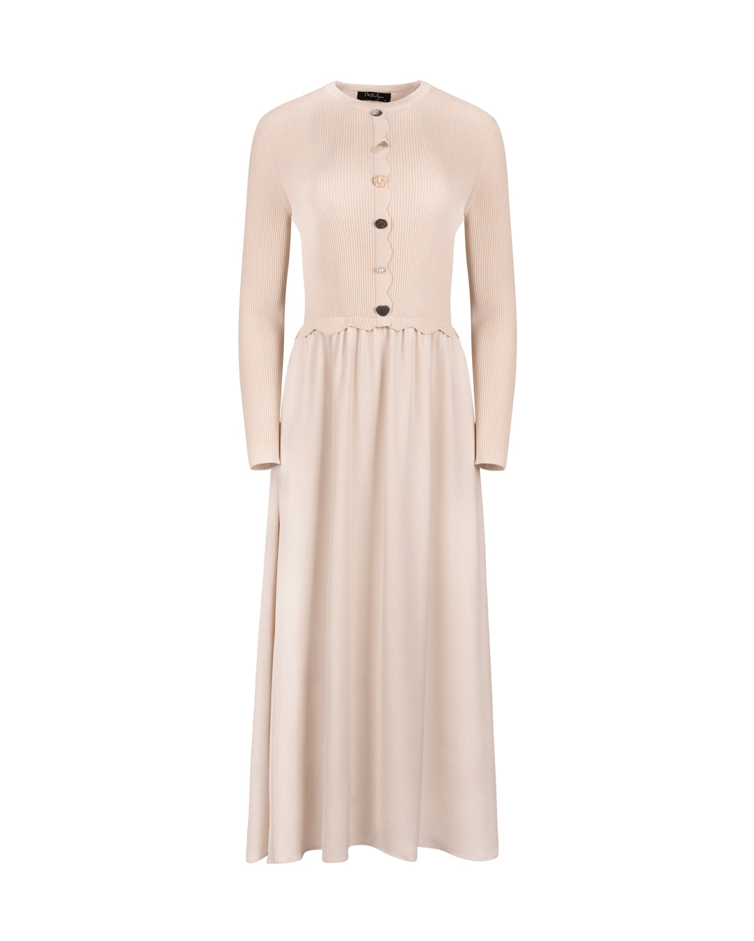 Scalloped Fine Ribbed Knit Cardigan Dress