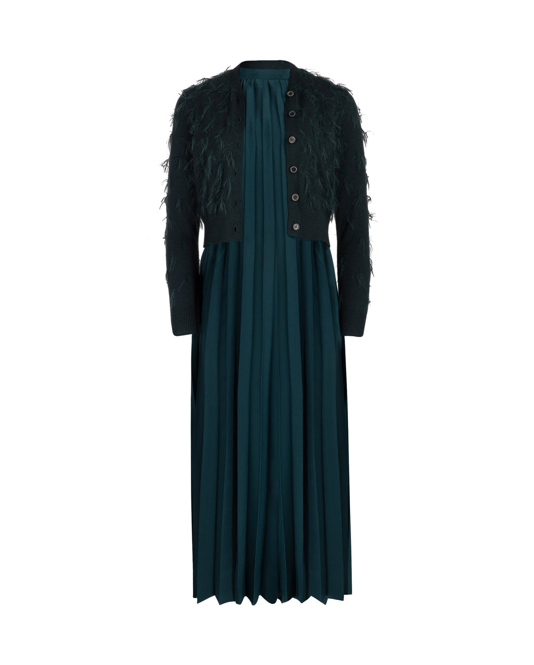 Pleated Flowy Cardiganed Jumper