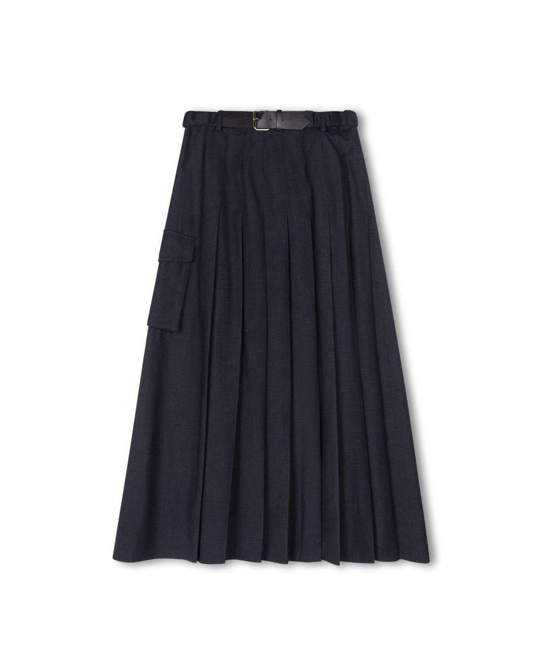 Pleated Belted Wool Skirt