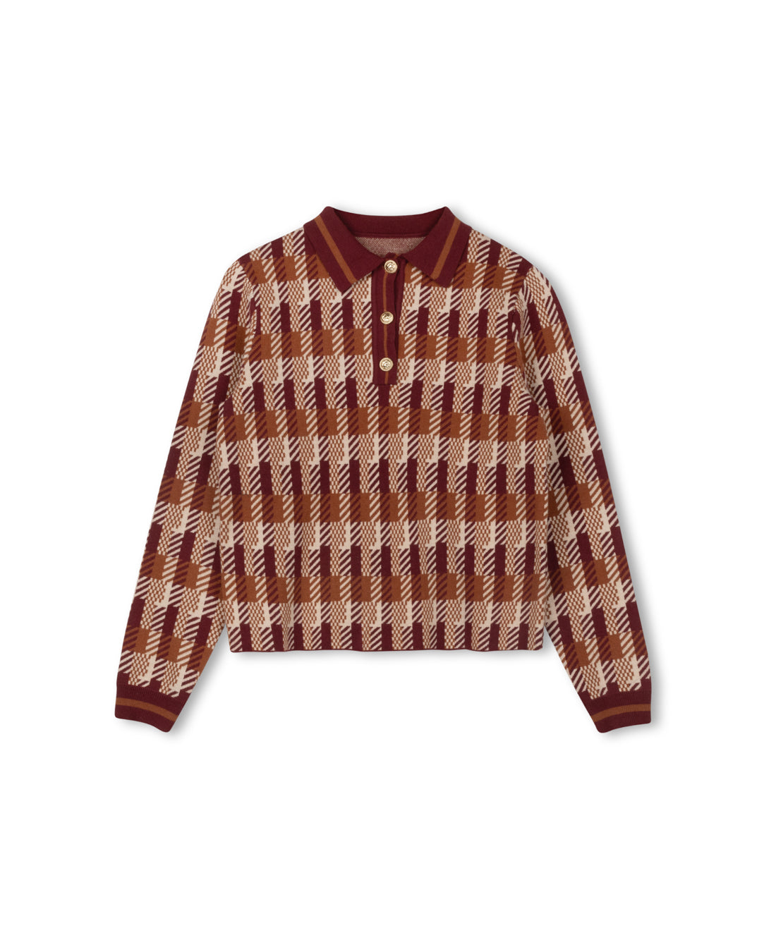 Knit Plaid Polo Top