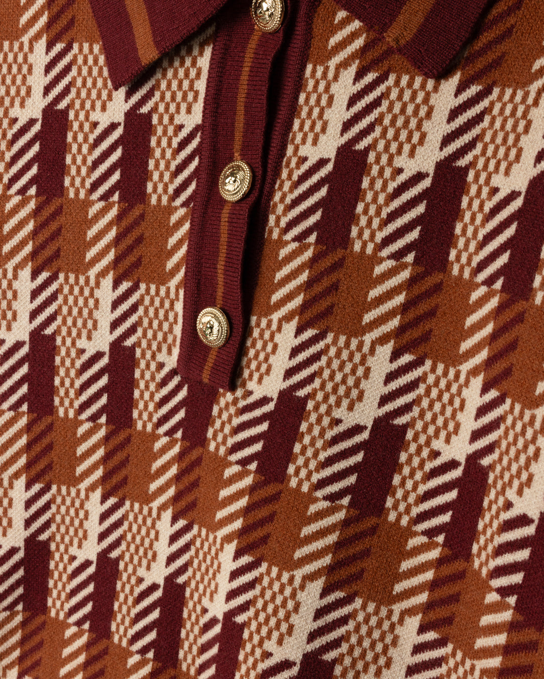 Knit Plaid Polo Top