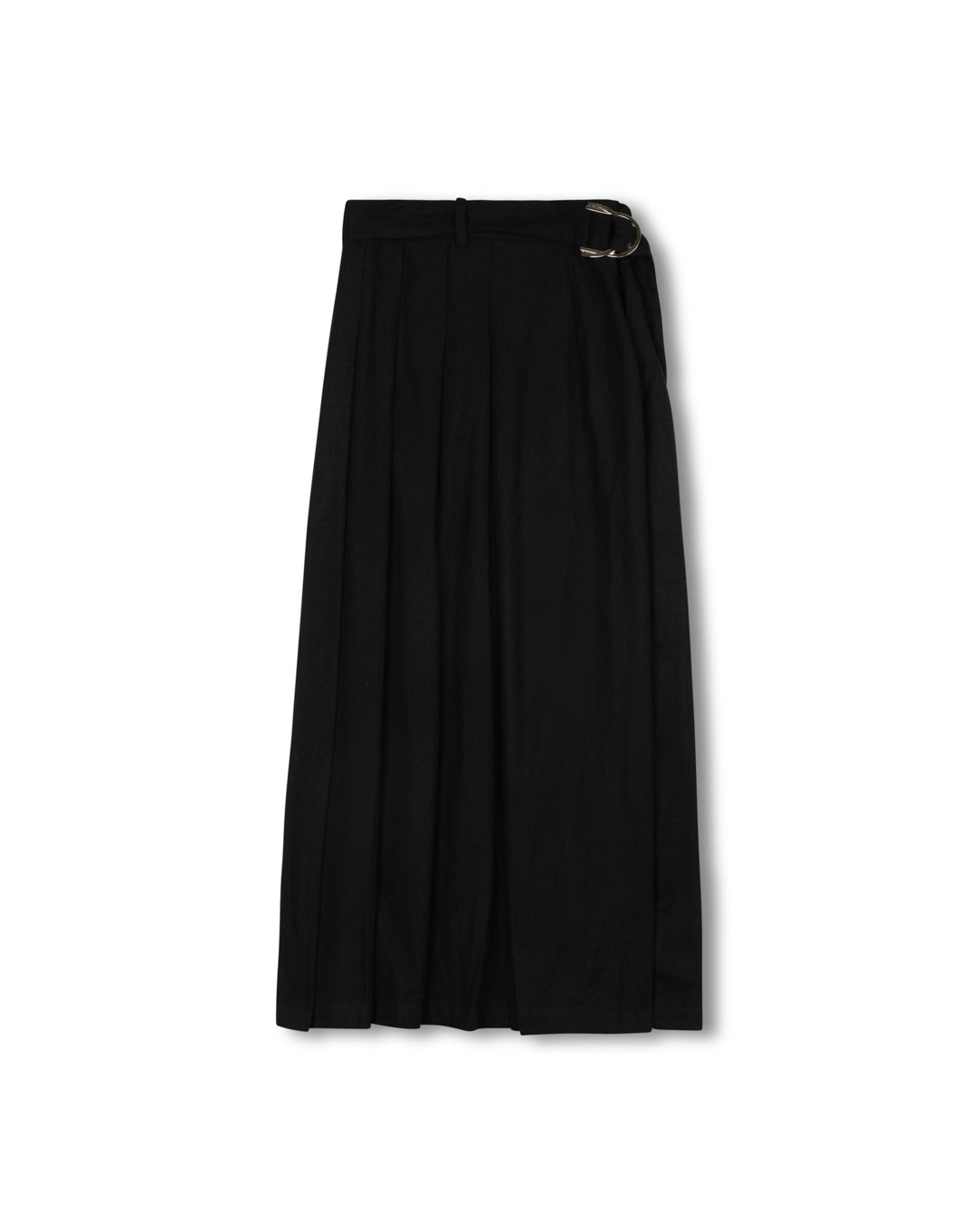 Wool Belted Front Pleat Midi Skirt