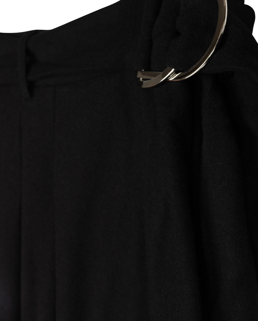 Wool Belted Front Pleat Midi Skirt