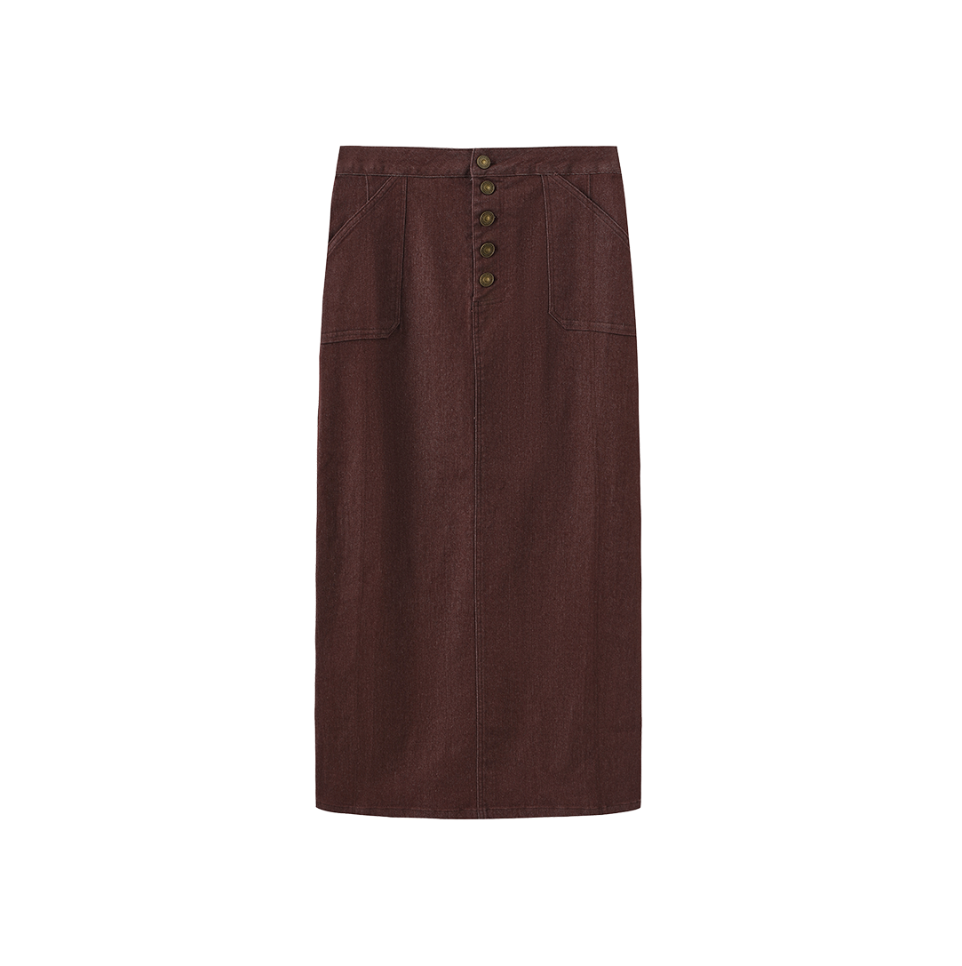 Black Denim Button Skirt