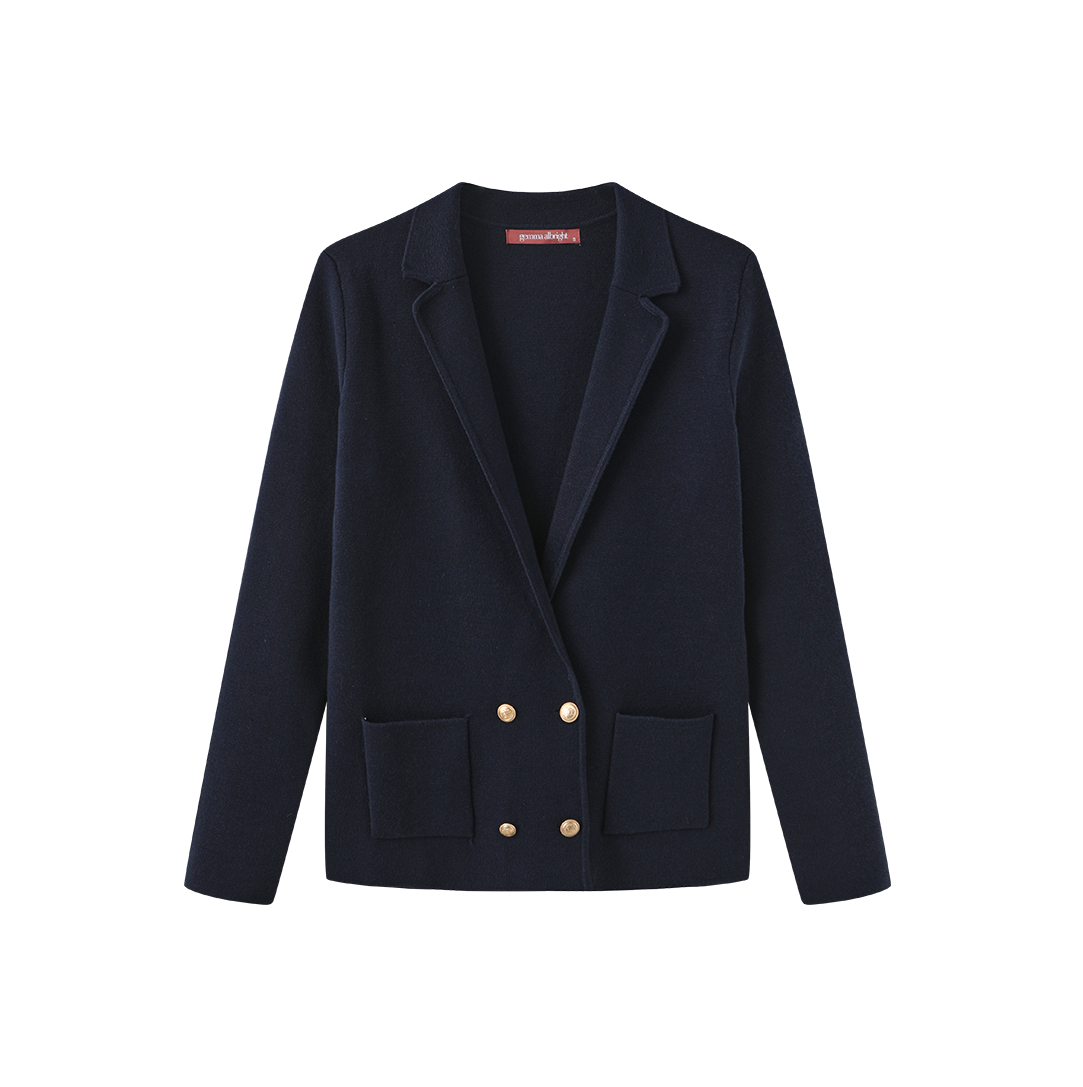 Double Breasted Knit Midi Blazer