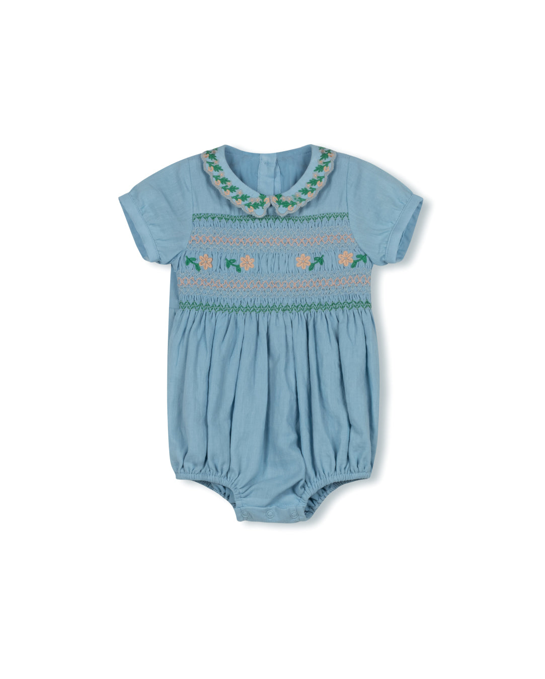 Embroidered Textured Smock Detail Romper