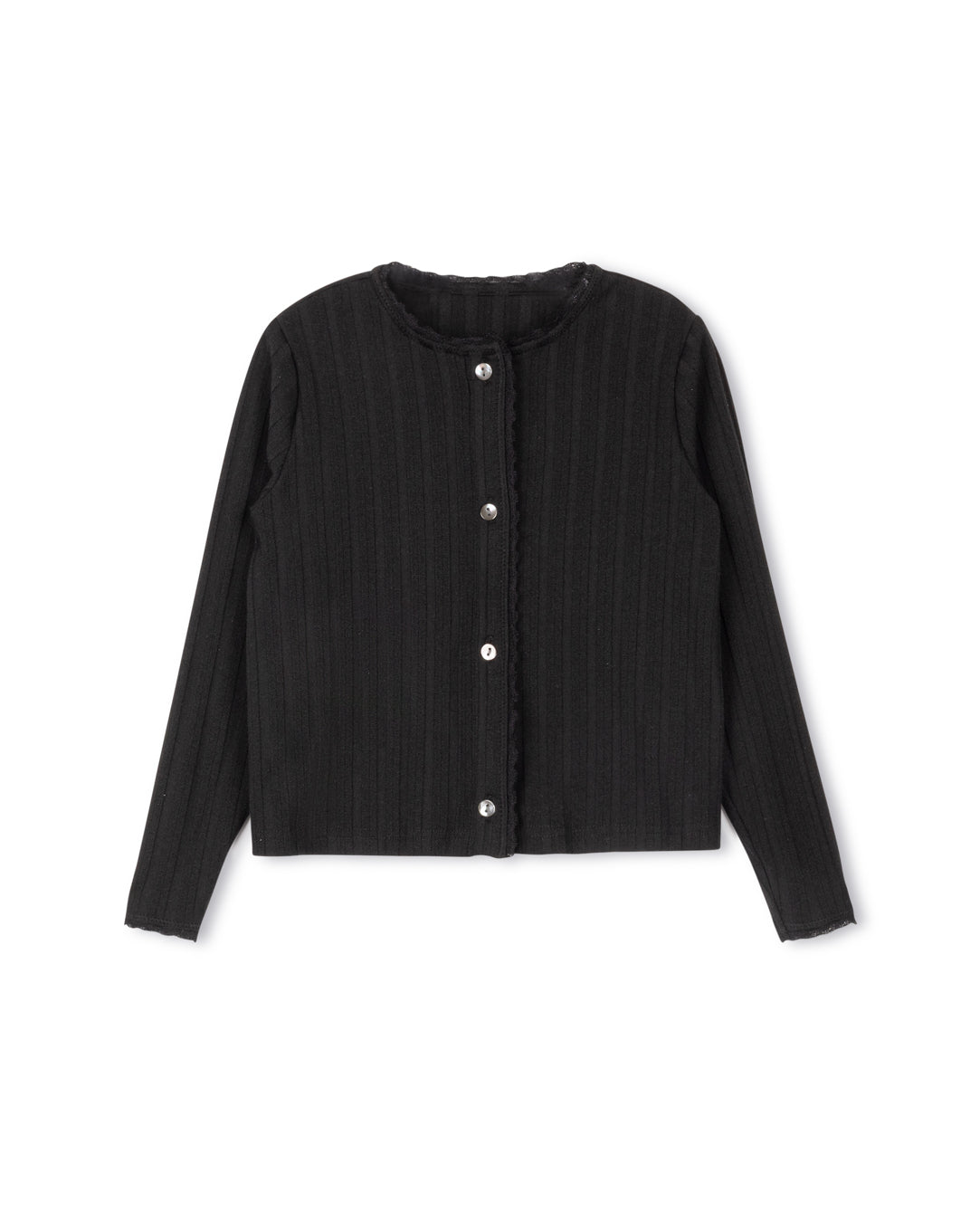 Cotton Pointelle Lace Trim Cardigan - Junees