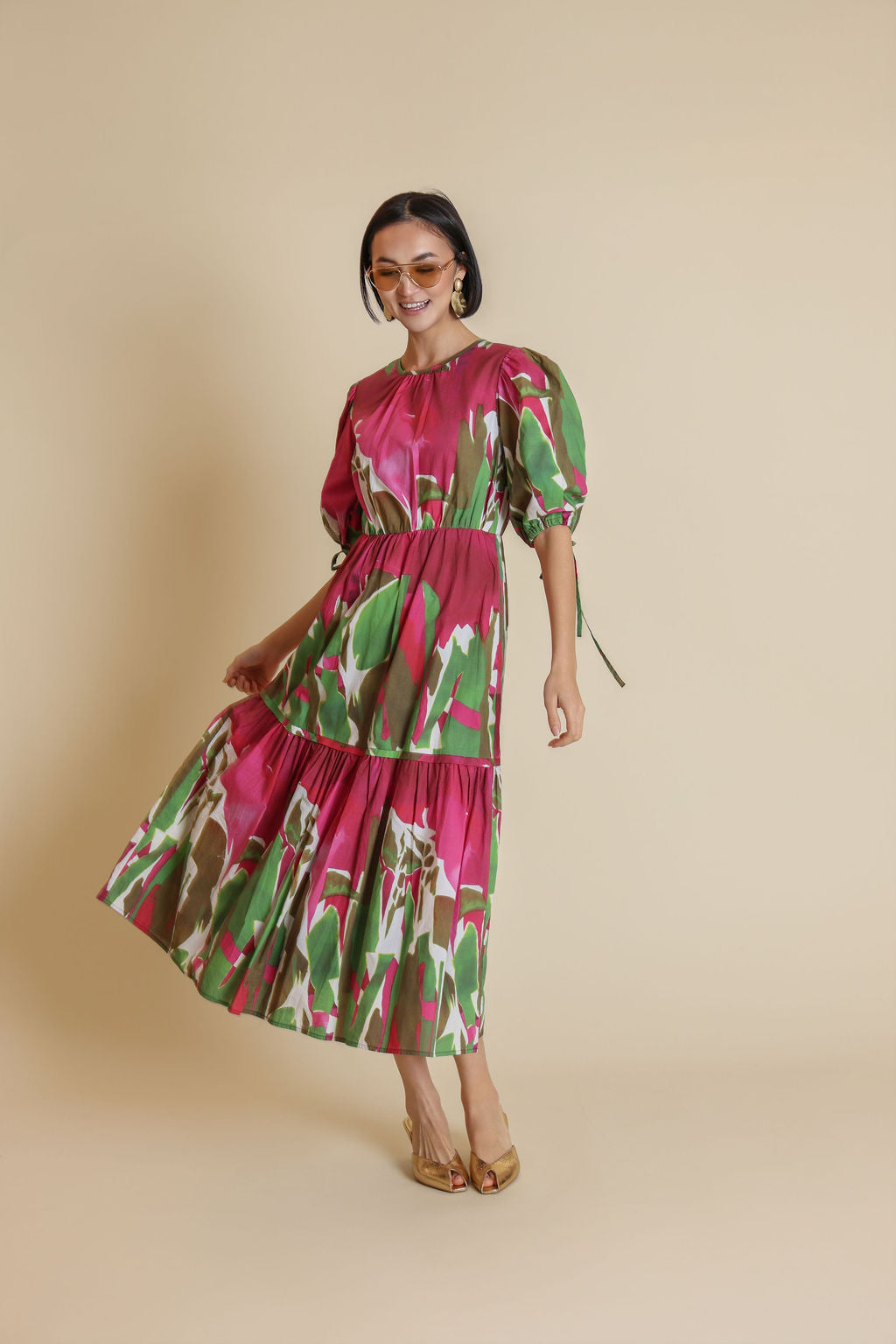 Poplin Bubble Tie Sleeve Dress - Junees