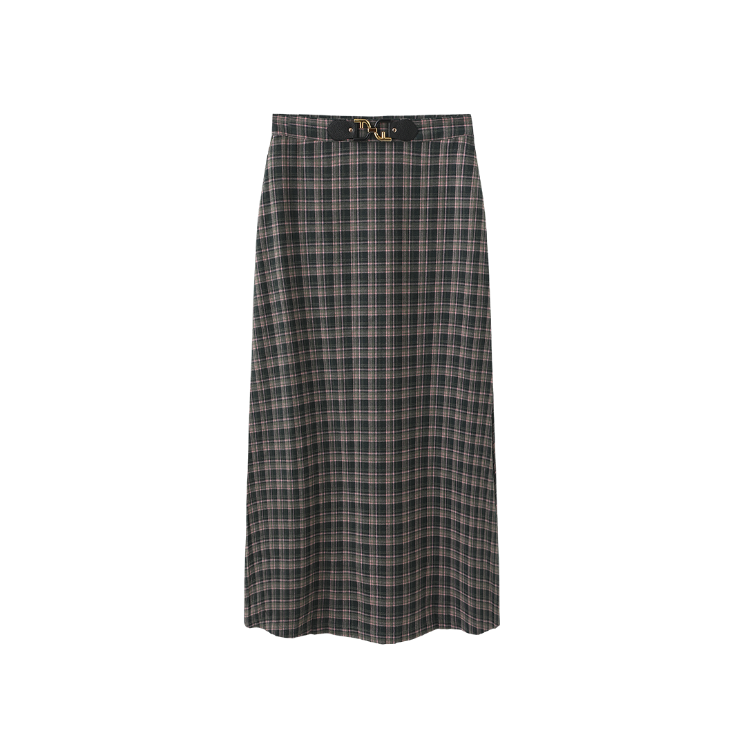 Plaid Buckle Detailed Skirt