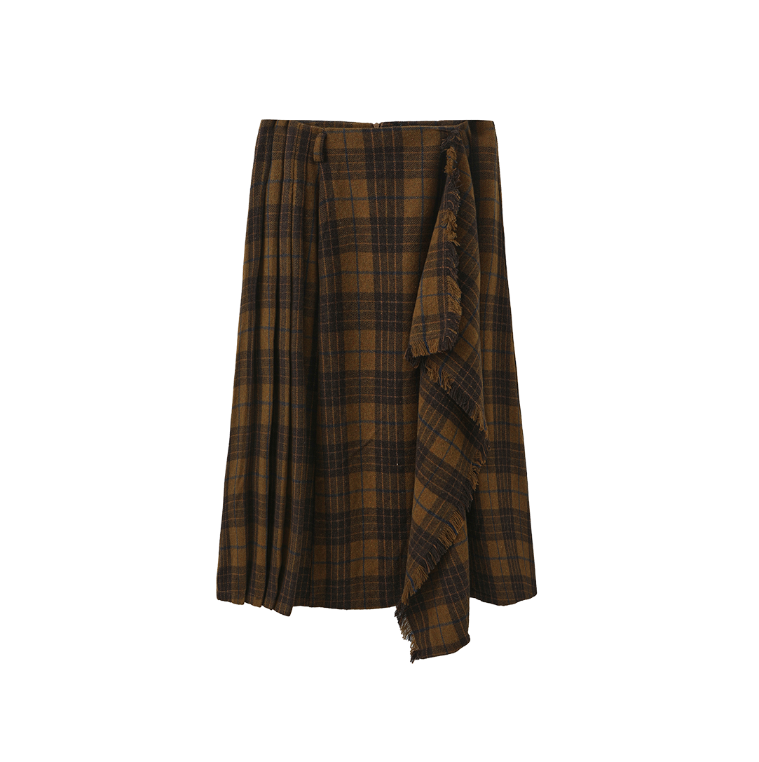 Plaid Wrap Belted Skirt