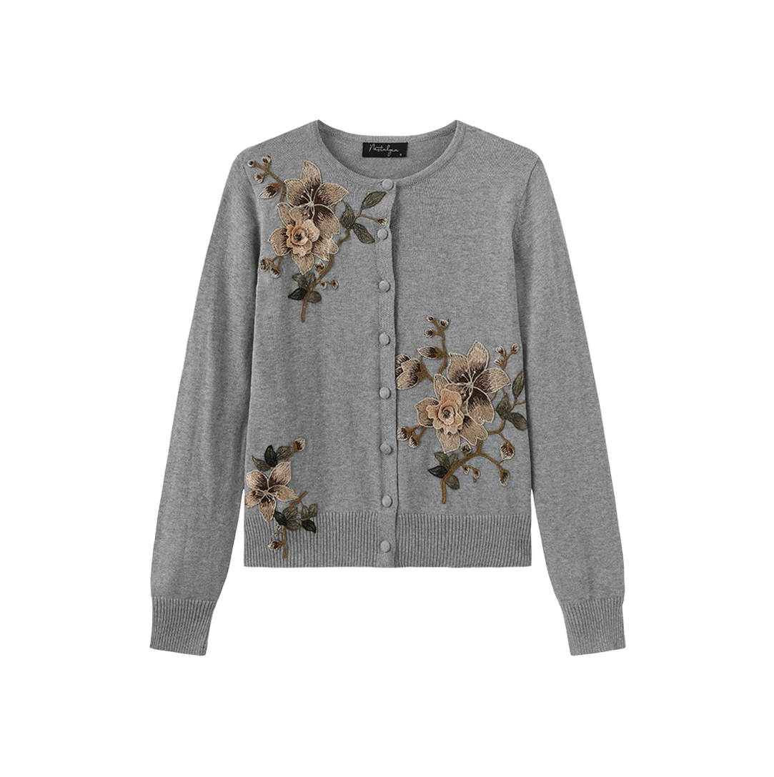 Flower Embroidered Hem Cardigan