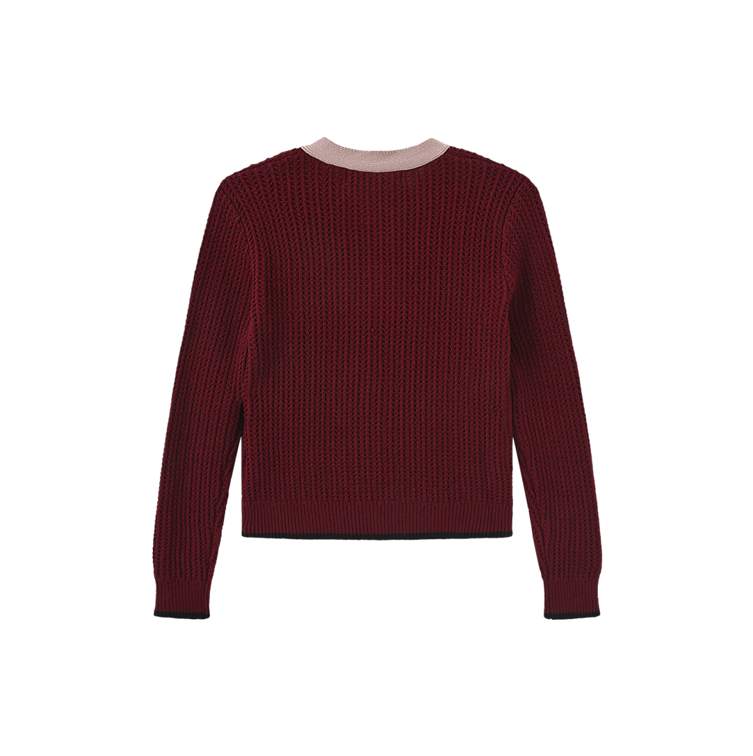 Cotton Ribbed Neck Bow Cardigan