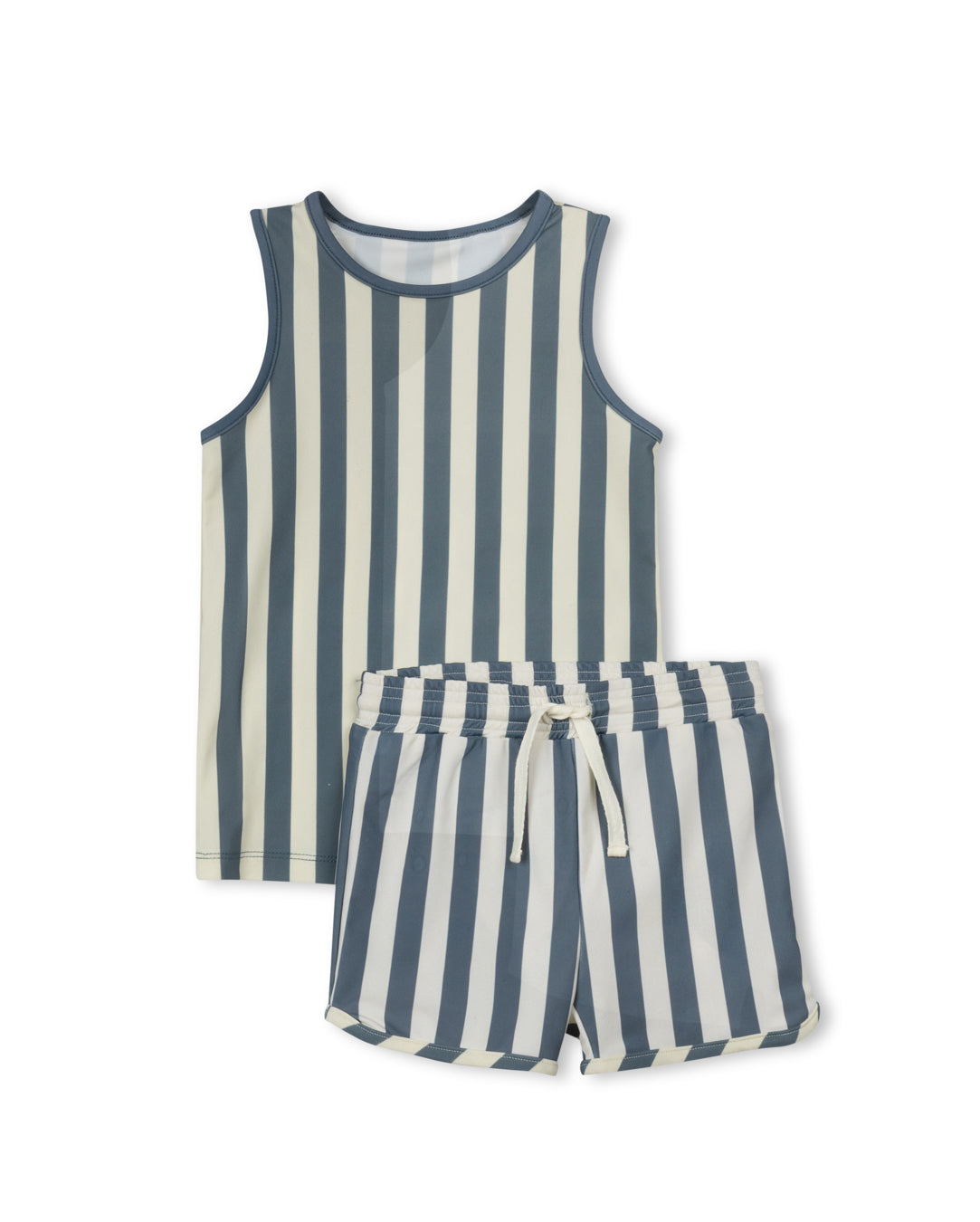 Wide Striped Trim Swim Tank And Shorts