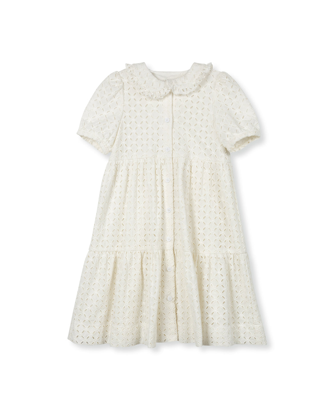 Eyelet Tiered Collared Dress