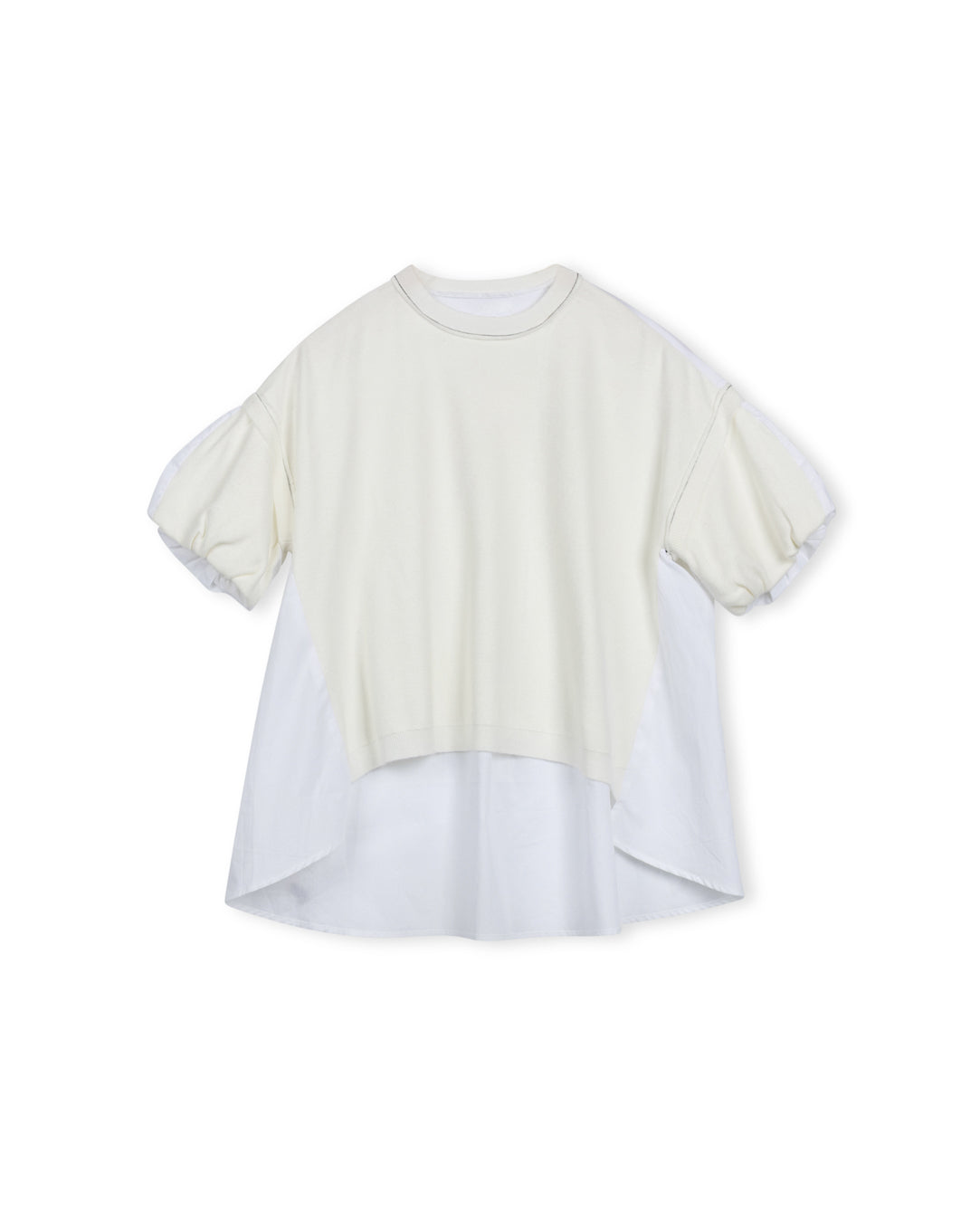 Puff Sleeve Knit And Poplin Top