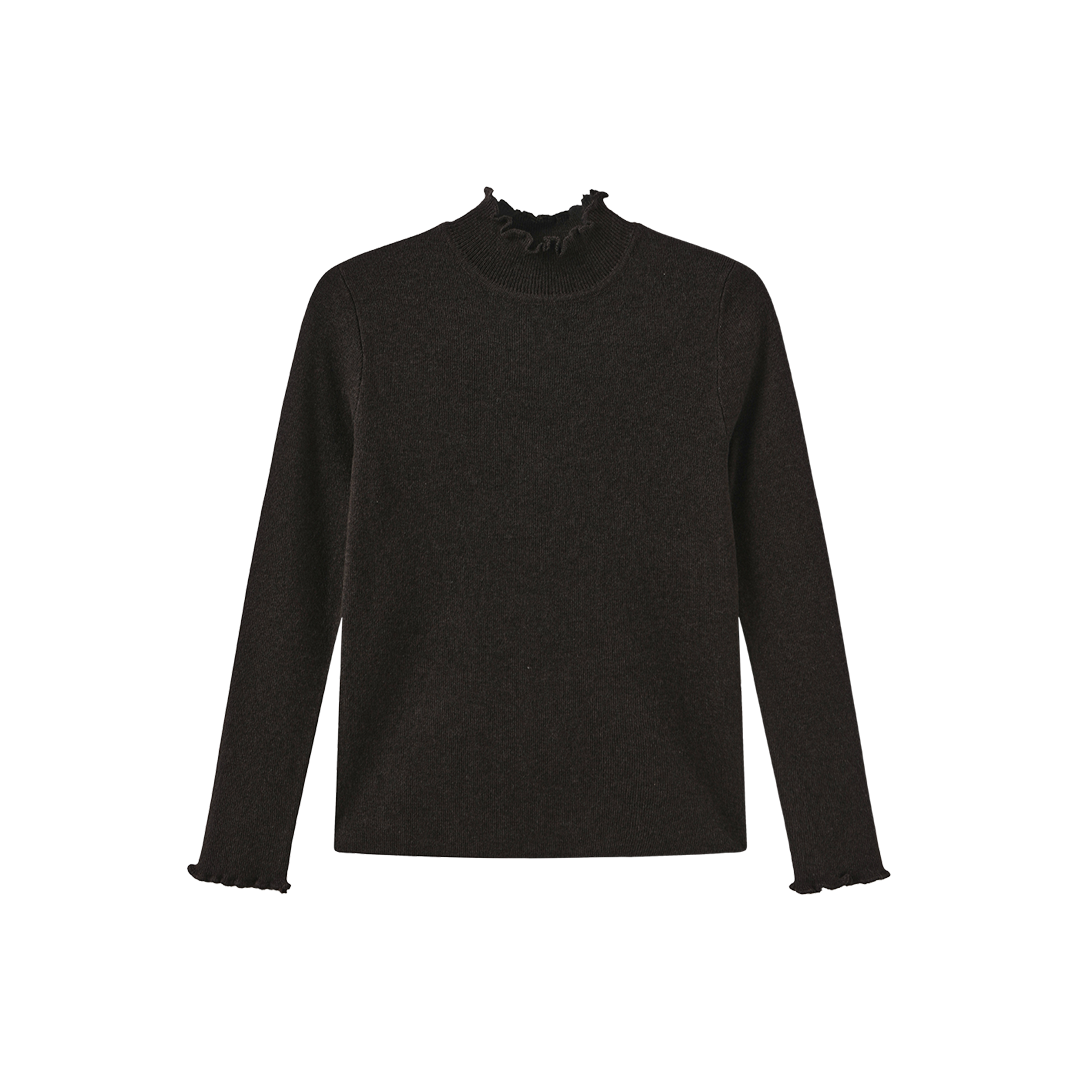 Flat Knit Ruffled Edge Neck Sweater