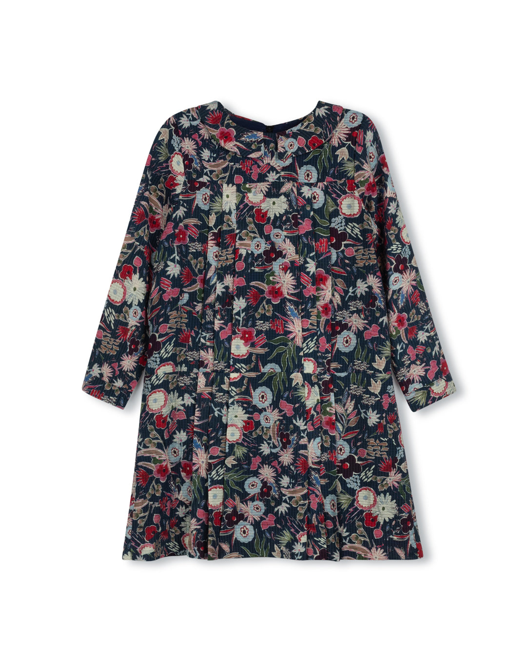 Floral Print Ribbon Front Pleated Dress C-22488