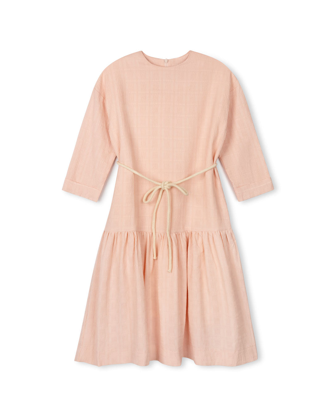 Gauze Tiered Dress With Rope Belt C-18008