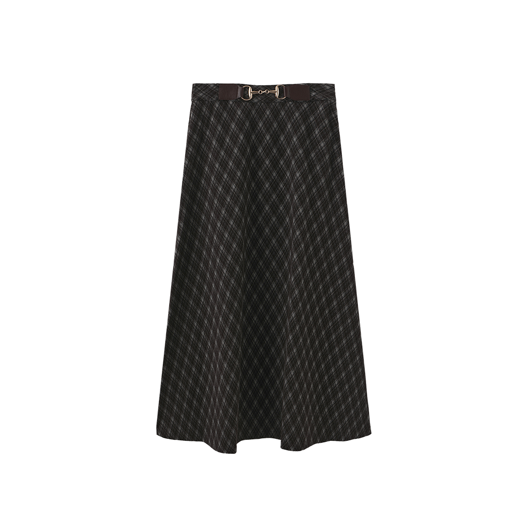 Belted Plaid Wool Skirt