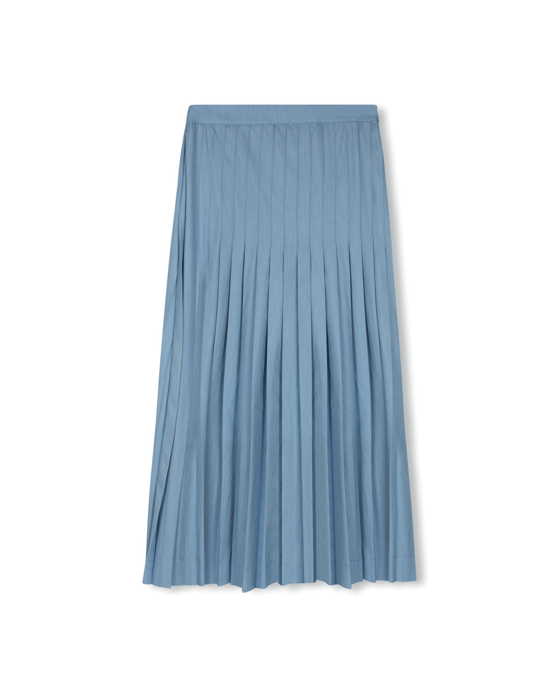 Sewn Down Pleated Denim Skirt