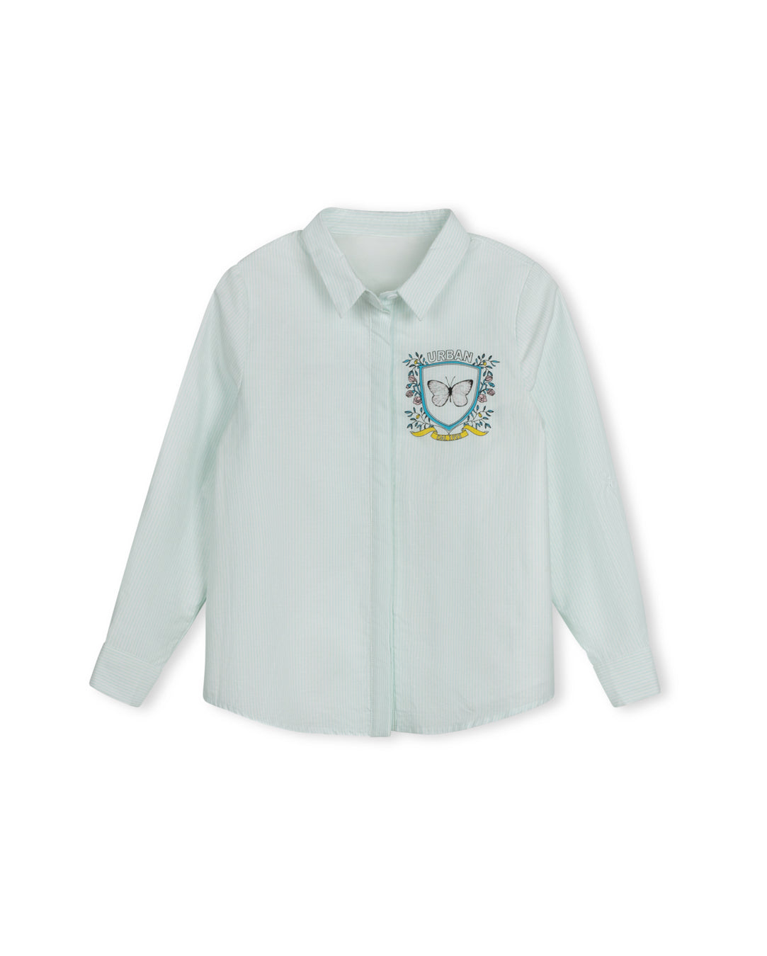 Pinstriped Butterfly Logo Blouse